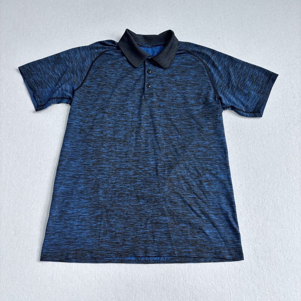 Lululemon Metal Vent Tech Polo Shirt Mens L Performance Blue Short Sleeve Golf